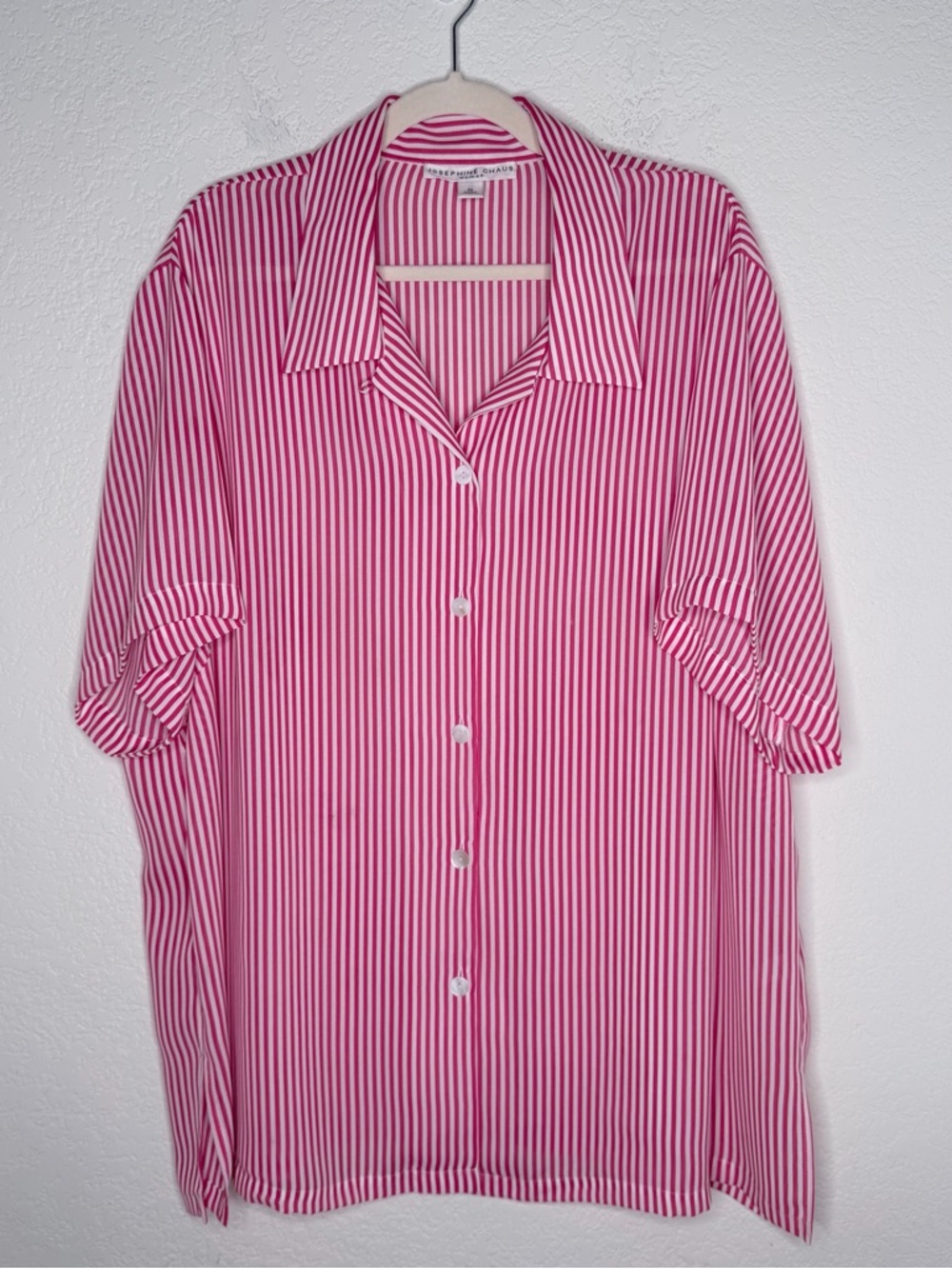 Josephine Chaus Woman Bold Pink Stripe Top Oversized Plus Tunic Length Summer
